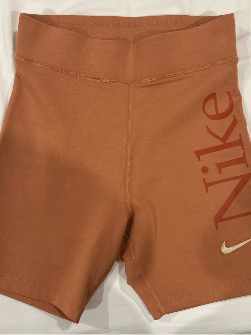 Nike Burnt Orange High-Waist Bike Shorts with Vertical Logo NWOT